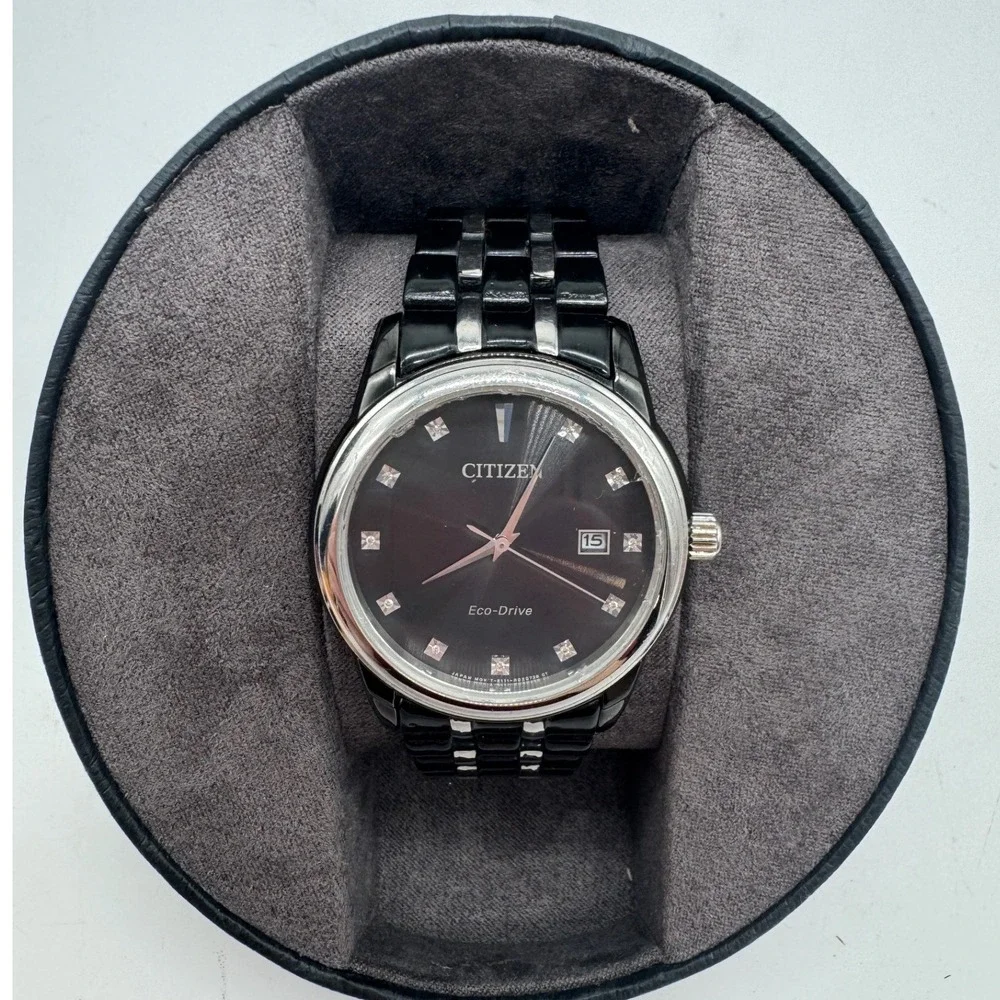 Citizen Eco-Drive Black Dial Diamond Marker Two Tone Steel Watch E111-R020728